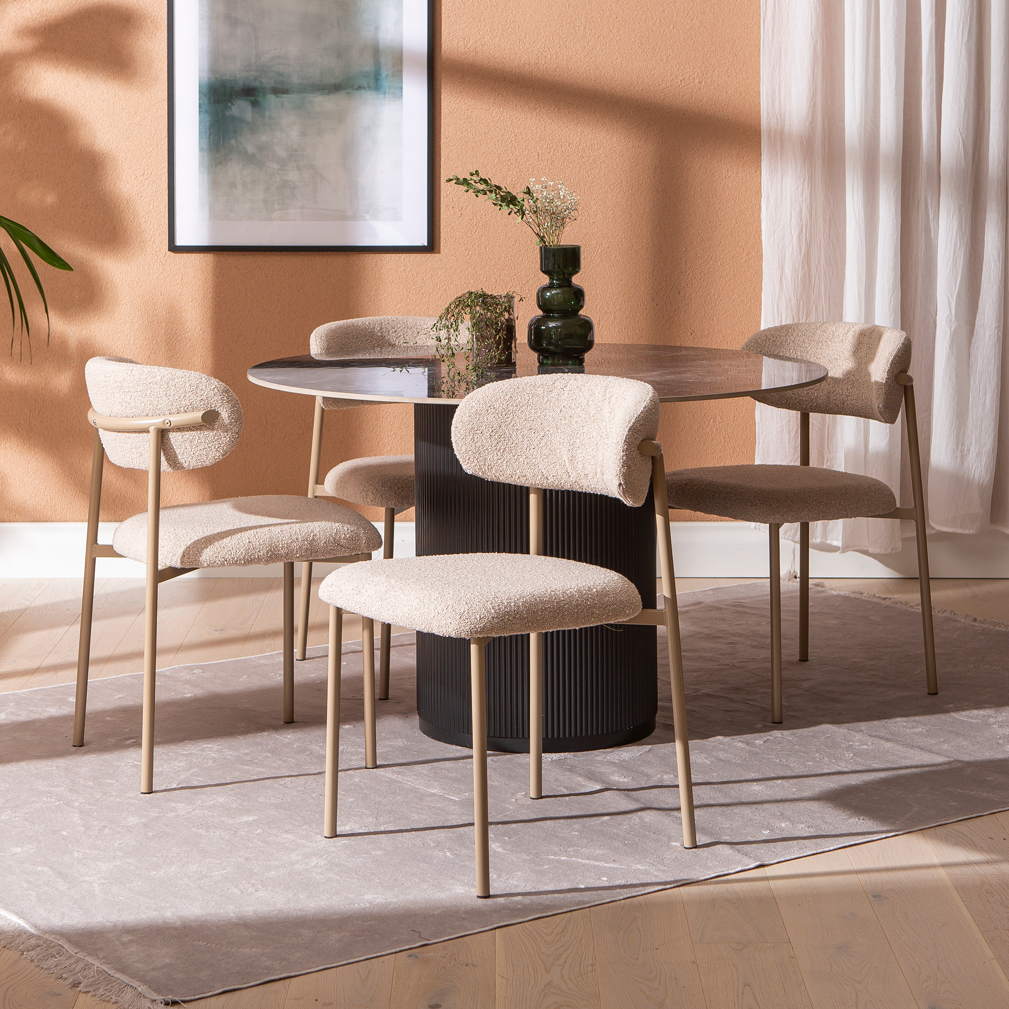 Kalida & Bow ruokailuryhmä pyöreä 120cm neljälle, musta/khaki